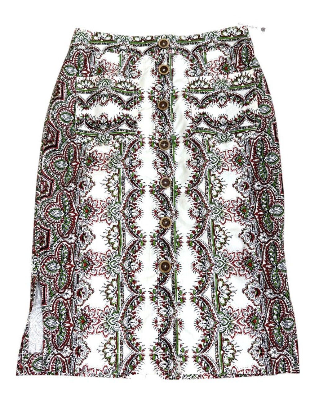 Anthropologie Maeve Cotton Midi Skirt Buttonfront Botanical Paisley Print (8 NWT